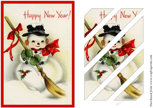 Christmas Snowman with Broom Oblique Panels