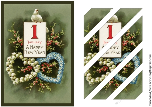 New Year Floral Hearts Oblique Panels