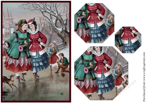 Vintage Ladies Skating Octagon Pyramid