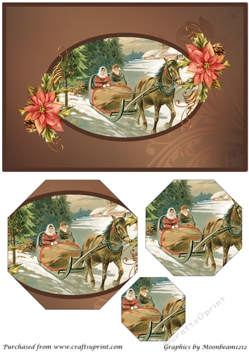 Vintage People in Christmas Sleigh Octagon Pyramid