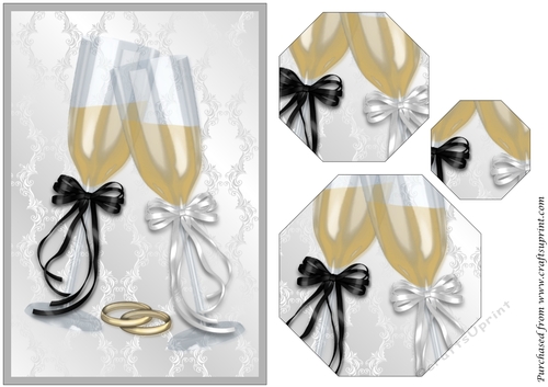 Champagne Flutes and Wedding Rings Octagon Pyramid