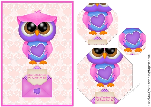 Valentine Owl with Heart Octagon Pyramid