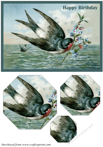Vintage Bird with Flowers Octagon Pyramid
