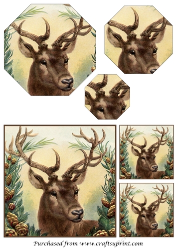 Vintage Christmas Reindeer Octagon Pyramid