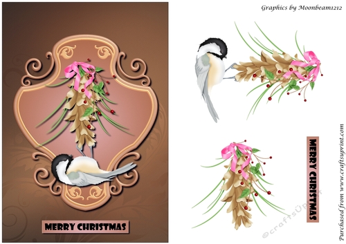 Christmas Chickadee on Cone 3D Decoupage