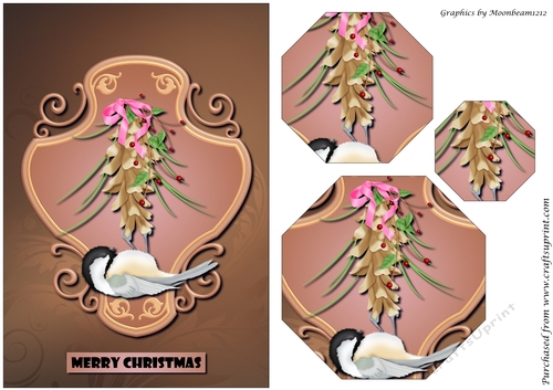 Christmas Chickadee on Cone Octagon Pyramid