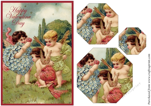 Vintage Valentine Cherubs Octagon Pyramid