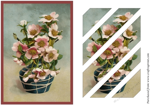 Vintage Vase with Pink Flowers Oblique Panels