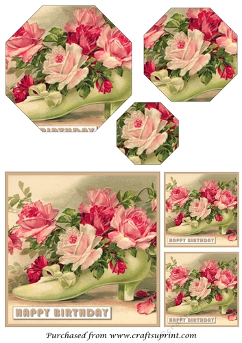 Vintage Lady Shoe with Roses Octagon Pyramid