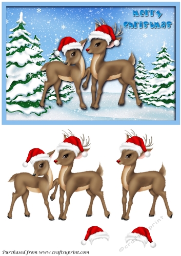 Christmas Reindeer Couple 3D Decoupage