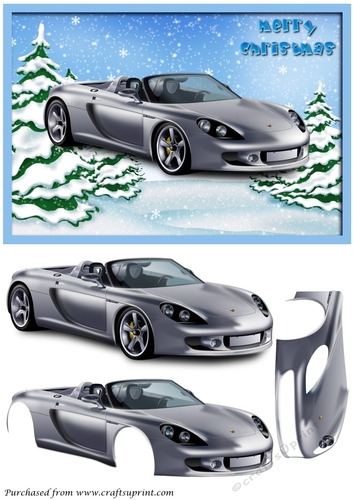 Christmas Sports Car 3D Decoupage
