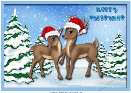 Christmas Reindeer Couple A4