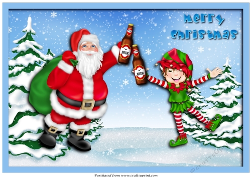 Santa and his Elf drinking beer A4