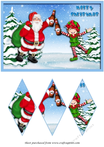 Santa and his Elf drinking beer Diamond Panel Card