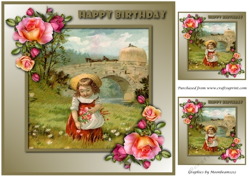 Vintage girl gathering flowers Topper