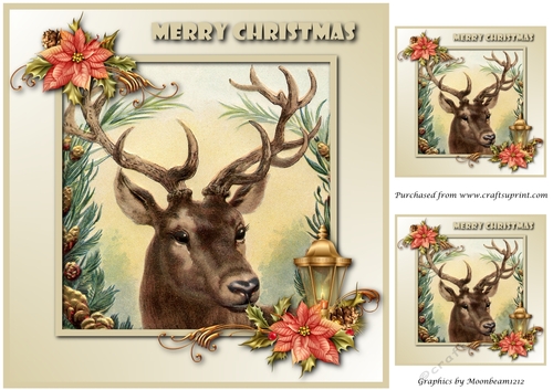 Vintage Christmas Reindeer Topper 8x8