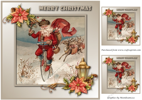 Vintage Christmas Santa on Bike Topper