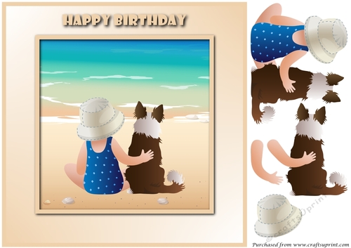Girl and Dog at Beach 3D Decoupage