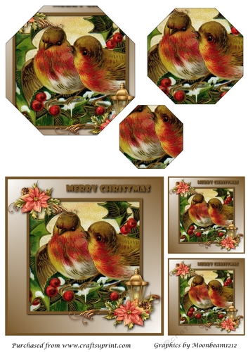 Christmas Birds on branch Octagon Pyramid