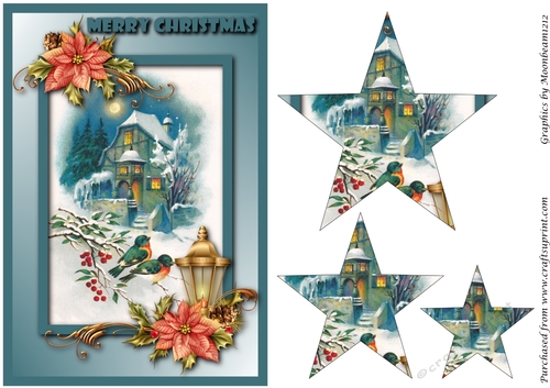 Vintage Christmas Scene with Birds Star Pyramid