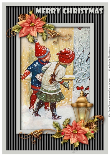 Vintage Christmas Kids Playing A4