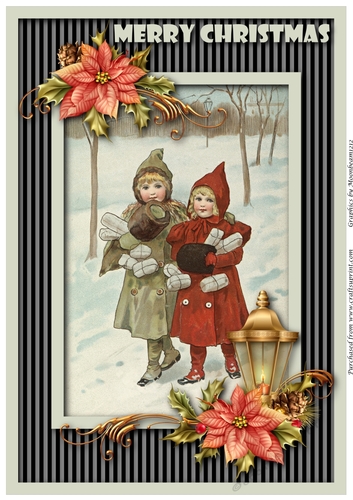 Vintage Christmas Girls with Gifts A4