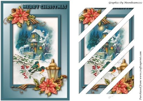 Vintage Christmas Scene with Birds Oblique Panels