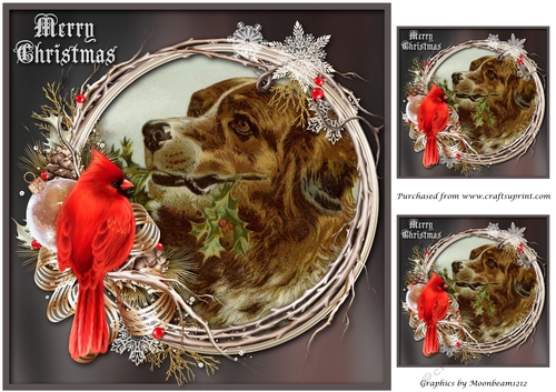 Christmas Dog Vintage Framed Topper