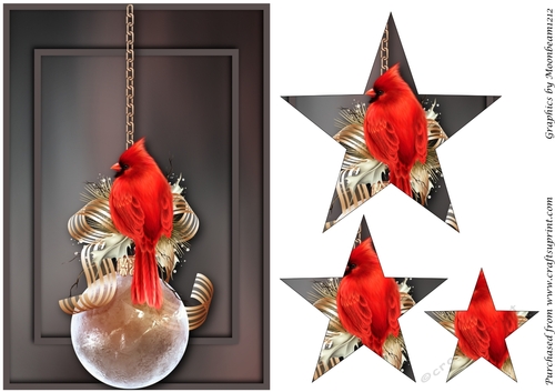 Christmas Cardinal and Ornament Star Pyramid