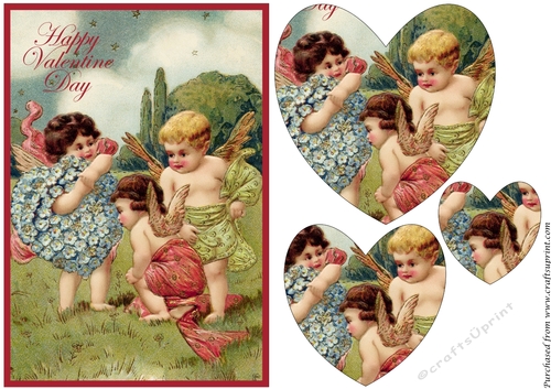 Vintage Valentine Cherubs Heart Shaped Pyramid