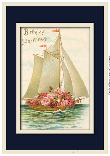 Vintage Birthday Sailing Boat A4