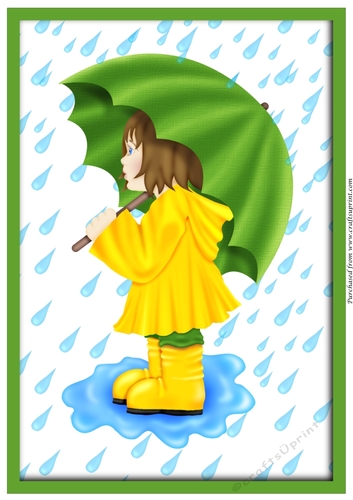Spring Girl in Rain A4