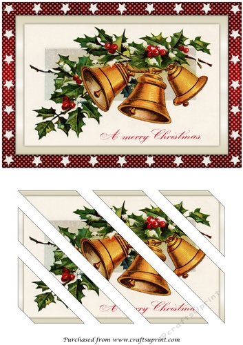 Vintage Christmas Gold Bells Oblique Panels