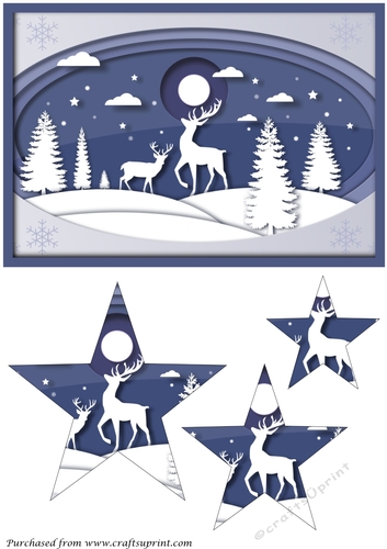 Christmas Deer Landscape Star Pyramid