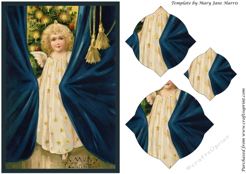Vintage Christmas Angel behind Curtains Splendid Pyramid