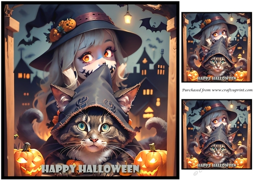 Halloween Witch and Cat Topper