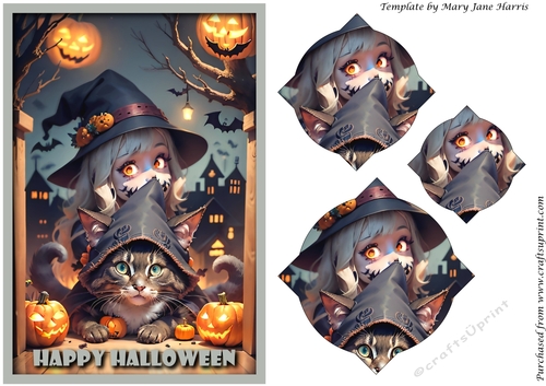 Halloween Witch and Cat Splendid Pyramid