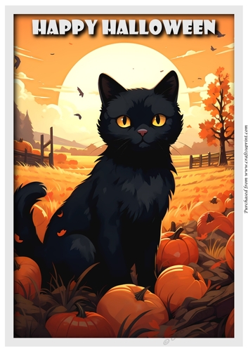 Halloween Black Cat and Pumpkins A4
