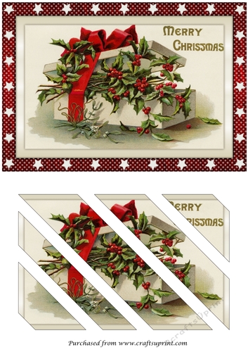 Christmas Gift Box with Holly Oblique Panels