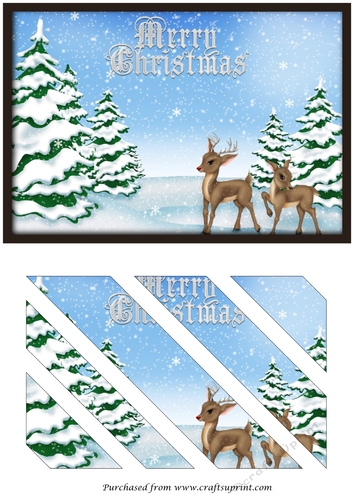 Christmas Reindeers Card Oblique Panels