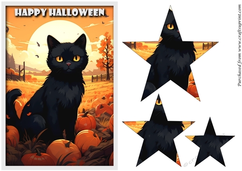 Halloween Black Cat and Pumpkins Star Pyramid