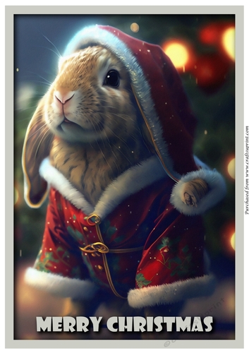 Christmas Cute Santa Bunny A4