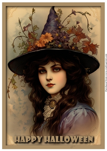 Vintage Cute Halloween Witch A4