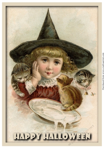 Vintage Halloween Witch Girl A4