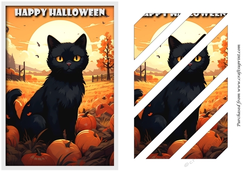 Halloween Black Cat and Pumpkins Oblique Panels