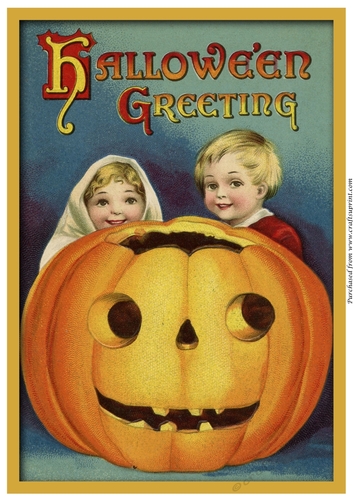 Vintage Halloween Children and Pumpkin A4