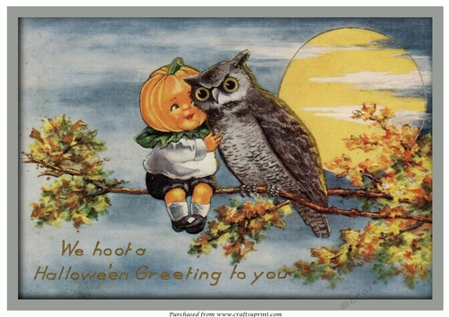 Vintage Halloween Owl A4
