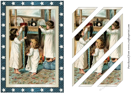 Vintage Children with Christmas Stockings Oblique Panels