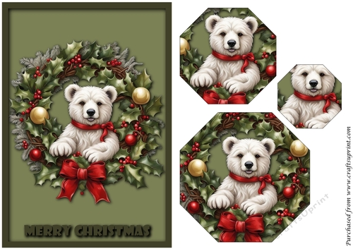 Christmas Polar Bear Wreath Octagon Pyramid