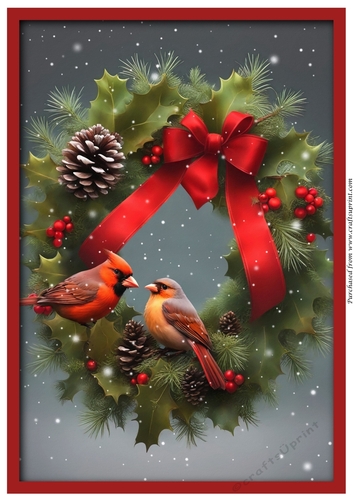 Christmas Wreath with Birds A4